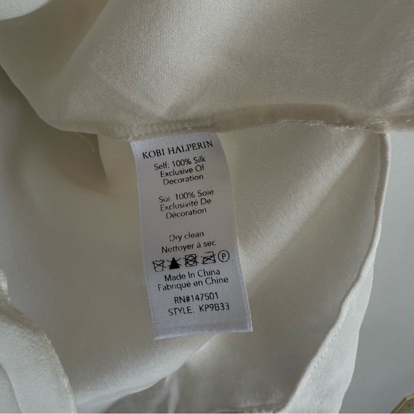 KOBI Halperin 100% silk sequin beaded long sleeve bell sleeve top white - Picture 4 of 5